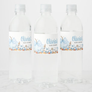 Blue Bow Pumpkin Baby Shower Water Bottle Label
