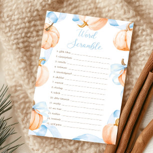 Blue Bow Pumpkin Baby Shower Word Scramble Game