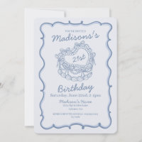 Blue Bow Retro Heart Coquette Cake 21st Birthday