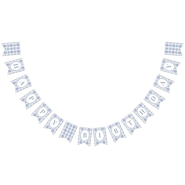 Blue Bow Retro Heart Coquette Cake Birthday Bunting (All)