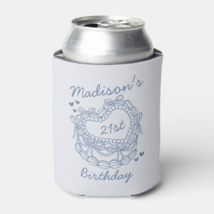 Blue Bow Retro Heart Coquette Cake Birthday Can Cooler