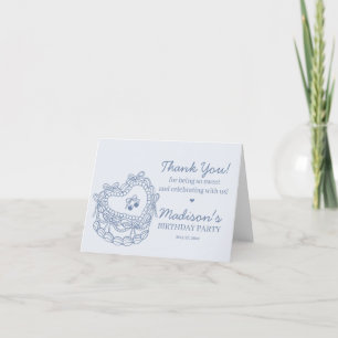 Blue Bow Retro Heart Coquette Cake Birthday Thank You Card