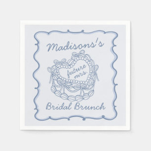 Blue Bow Retro Heart Coquette Cake Bridal Brunch Napkin