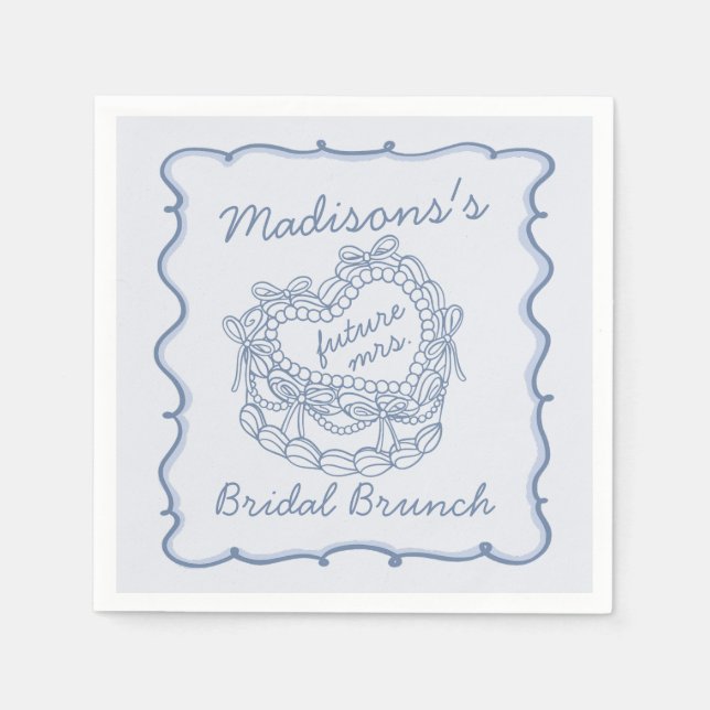 Blue Bow Retro Heart Coquette Cake Bridal Brunch Napkin (Front)