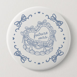 Blue Bow Retro Heart Coquette Cake Bridal Shower 10 Cm Round Badge