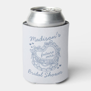 Blue Bow Retro Heart Coquette Cake Bridal Shower Can Cooler