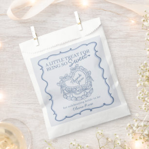 Blue Bow Retro Heart Coquette Cake Bridal Shower Favour Bag
