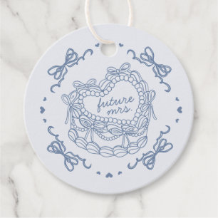 Blue Bow Retro Heart Coquette Cake Bridal Shower Favour Tags
