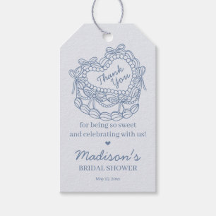 Blue Bow Retro Heart Coquette Cake Bridal Shower Gift Tags