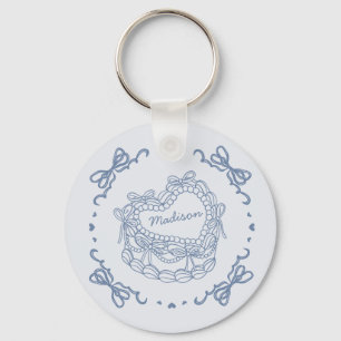 Blue Bow Retro Heart Coquette Cake Favours Key Ring
