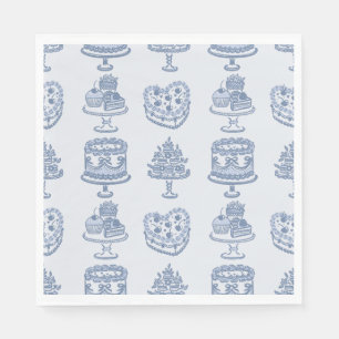 Blue Bow Retro Heart Coquette Cake Valentines Napkin