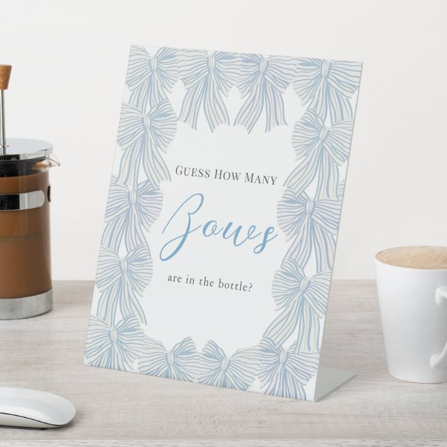 Blue Bow/Ribbon Baby Shower How Many Bows Pedestal Sign (In SItu)