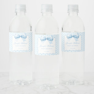 Blue bow ribbon baby shower water bottle labels