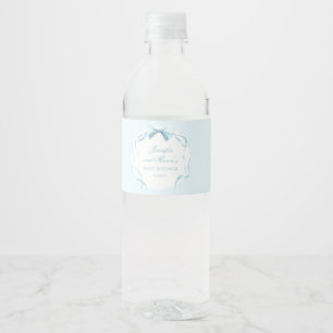 Blue bow ribbon baby shower water bottle labels