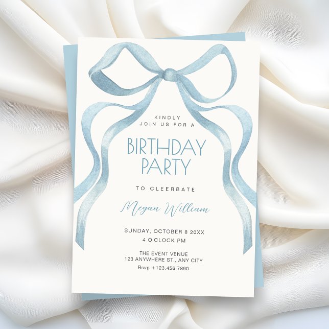 Blue Bow ribbon birthday Invitation (Creator Uploaded)