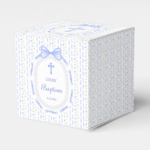 Blue Bow Ribbon Frame Floral Baptism Cube Favour Box