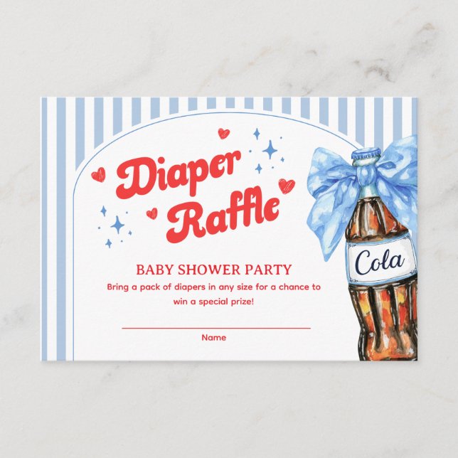 Blue Bow She's Ready to Pop Diaper Raffle Card (Front)