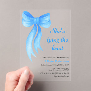 Blue Bow She's Tying the Knot Bridal Shower  Acrylic Invitations