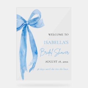 Blue Bow She's Tying the Knot Bridal Shower Acrylic Sign