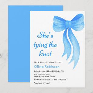 Blue Bow She's Tying the Knot Bridal Shower Invitation