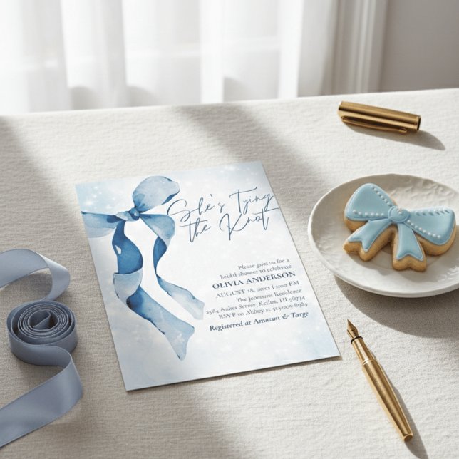 Blue Bow She's Tying the Knot Bridal Shower Invitation (Creator Uploaded)