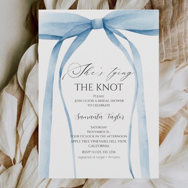Blue Bow She's Tying the Knot Bridal Shower Invitation (Creator Uploaded)