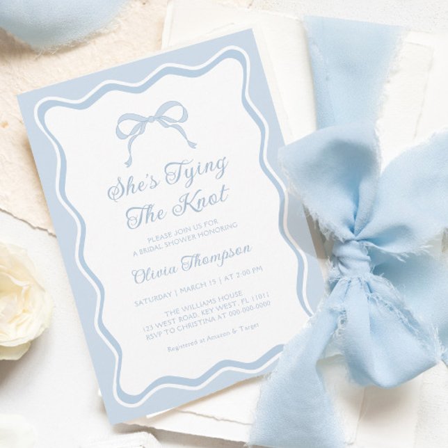 Blue Bow She's Tying the Knot Bridal Shower Invitation (Creator Uploaded)