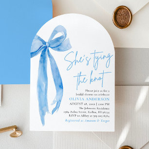 Blue Bow She's Tying the Knot Bridal Shower Invitation