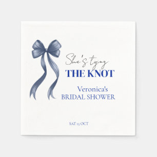 Blue bow she's tying the knot bridal shower napkin