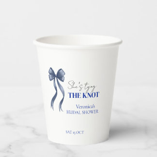 Blue bow she's tying the knot bridal shower paper cups