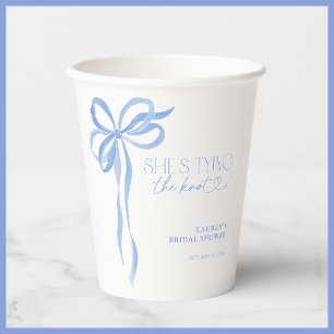 Blue Bow She's Tying The Knot Bridal Shower Paper Cups