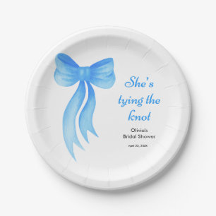 Blue Bow She's Tying the Knot Bridal Shower Paper Plate