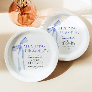 Blue Bow Shes Tying The Knot Bridal Shower Paper Plate