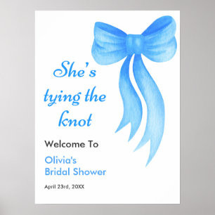 Blue Bow She's Tying the Knot Bridal Shower  Poster
