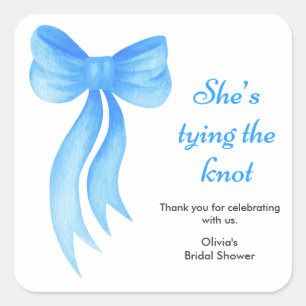 Blue Bow She's Tying the Knot Bridal Shower Square Sticker
