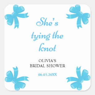 Blue Bow She's Tying The Knot Bridal Shower Square Sticker