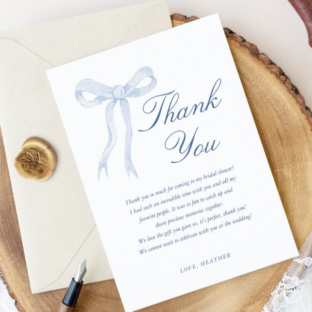 Blue Bow She's Tying The Knot Bridal Shower Thank You Card (Creator Uploaded)