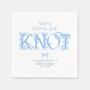 Blue Bow She's Tying the Knot Chic Bridal Shower Napkin