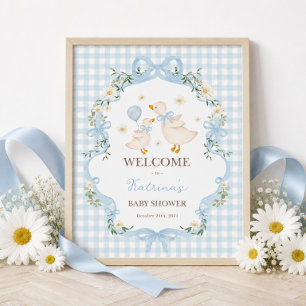 Blue Bow Silly Goose Boy Baby Shower Welcome Poster