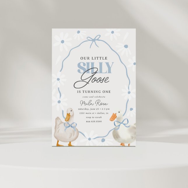 Blue Bow Silly Goose Coquette Birthday Invitation (Creator Uploaded)