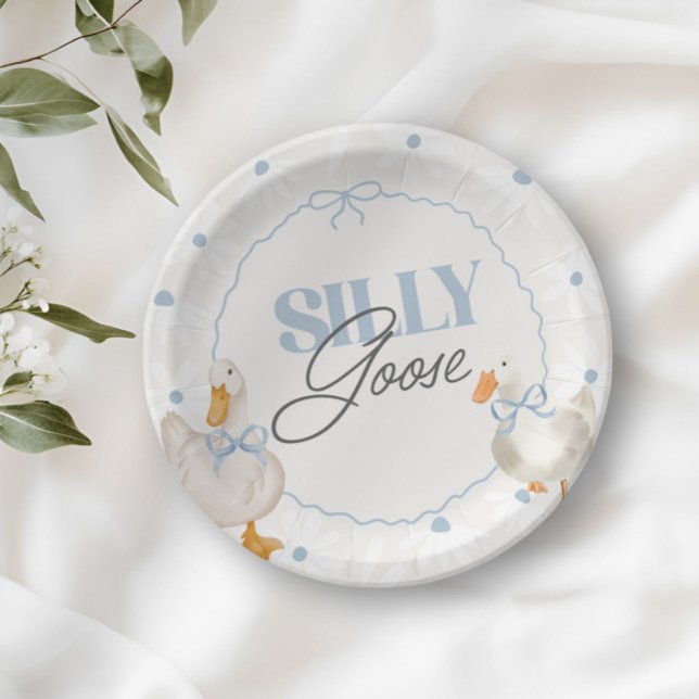 Blue Bow Silly Goose Coquette Birthday Paper Plate (Creator Uploaded)
