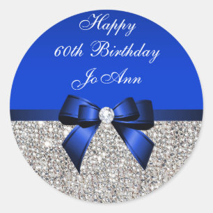 Blue Bow Silver Sequins Birthday Classic Round Sticker
