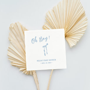 Blue bow simple boys baby shower napkin