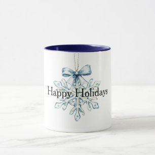 Blue Bow Snowflake Christmas  Mug