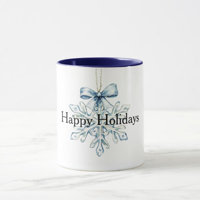 Blue Bow Snowflake Christmas  Mug (Center)
