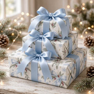 Blue Bow Snowflake Christmas Wrapping Paper