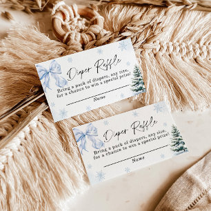 Blue Bow Snowflake Diaper Raffle Card, Winter Baby Enclosure Card