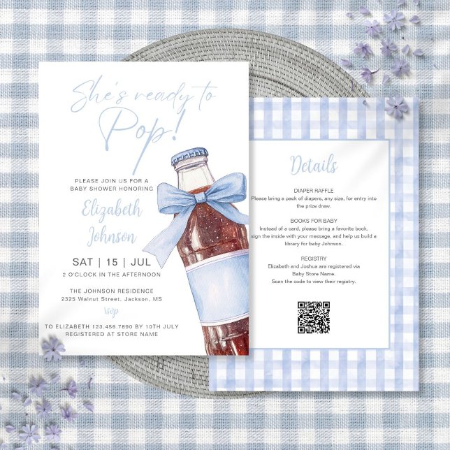Blue Bow Soda Bottle Baby Shower All In One Invitation (Blue Bow Soda Bottle Baby Shower All In One Invitation)