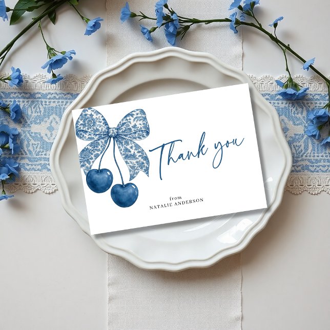 Blue Bow Something Blue Theme Bridal Shower Thank You Card (Creator Uploaded)