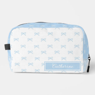 Blue Bow & Stripe Pattern Coquette Cosmetic Dopp Kit